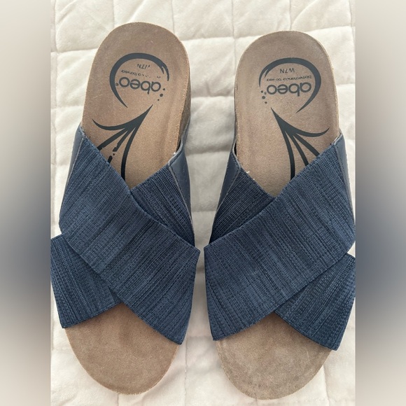 Abeo Blue Criss-Cross Slide Sandals - Picture 1 of 7